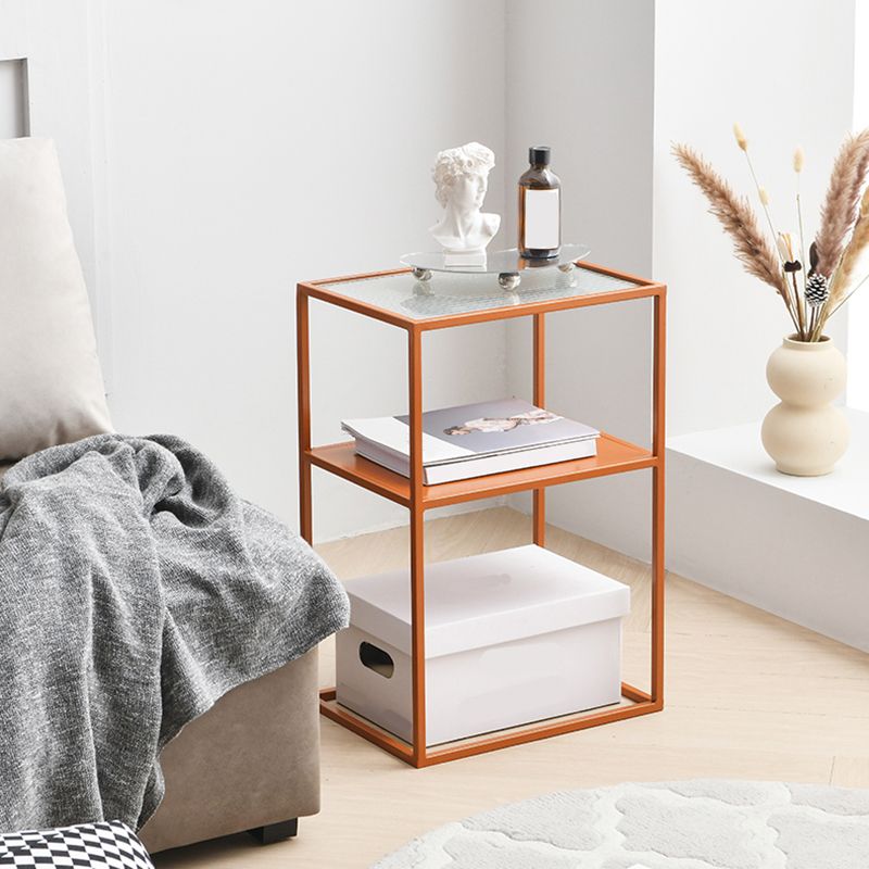 Modern 15.7-inch Rectangular Glass Top Side Table Iron Frame End Table with Shelf