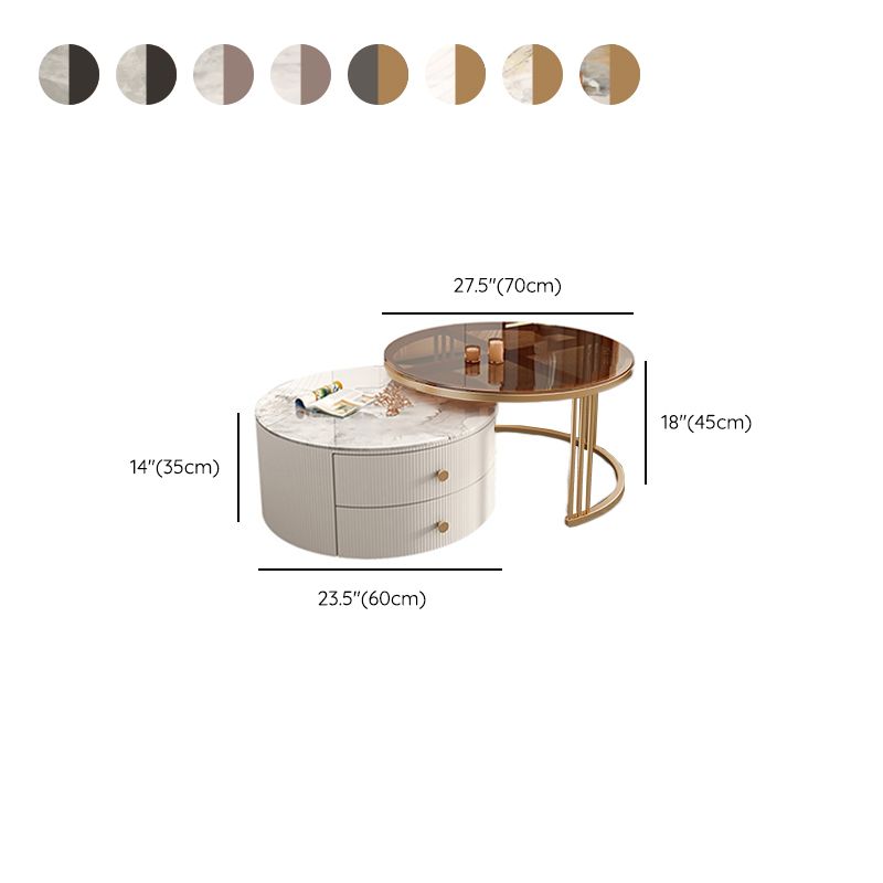 Metal Anb Glass Coffee Table Set Round Nesting Coffee Table Set with 2 Drawers Clearhalo 'Coffee & Accent Tables' 'Coffee Tables' 'coffee_tables' 'furn' 'furn_coffee_tables' 'Furniture' 'Living Room Furniture' 1200x1200_4a7f612b-00d6-4ae1-8e55-aeb4e97fb4c0