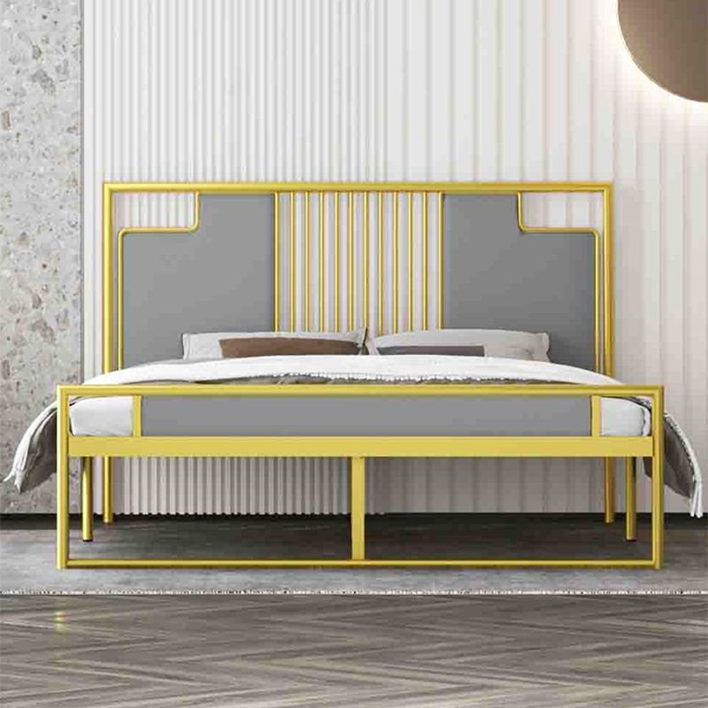 Glam Rectangular Headboard Bed with Golden Metal Legs Standard Bed