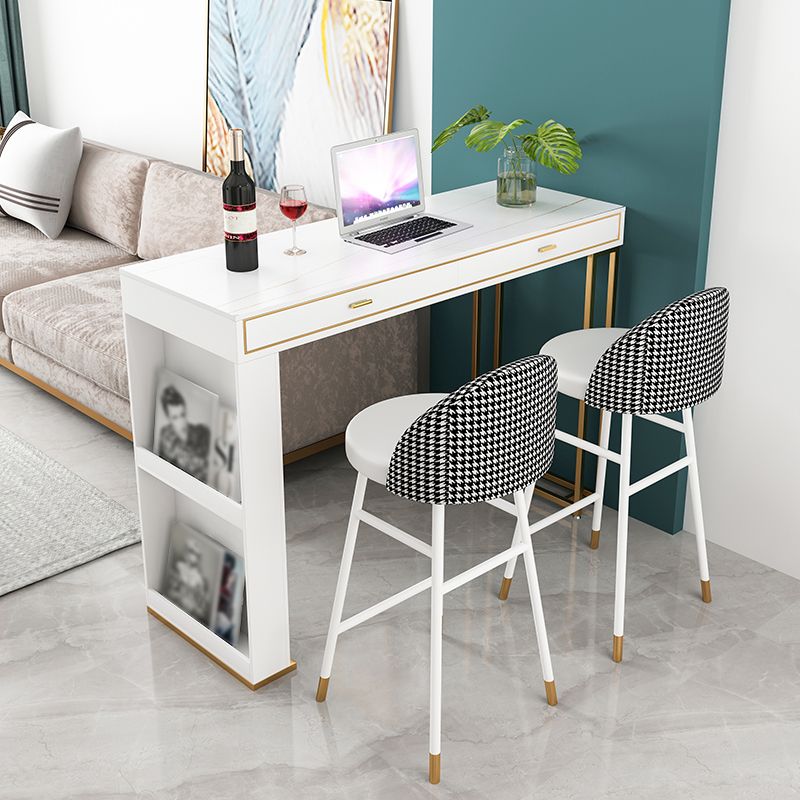 Glam Iron Bar Dining Table Faux Marble Top Indoor Bistro Table with 2-Drawer Clearhalo 'Bar Furniture' 'Bar Tables' 'bar_tables' 'furn' 'furn_bar_tables' 'Furniture' 'furniture_bar_tables' 'Kitchen & Dining Furniture' 1200x1200_4a82993f-ecfa-4ae1-9f43-d89936468482
