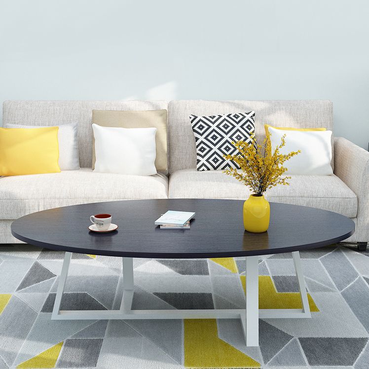 Metal Cross Legs Cocktail Table Wooden Oval Top Coffee Table Clearhalo 'Coffee & Accent Tables' 'Coffee Tables' 'coffee_tables' 'furn' 'furn_coffee_tables' 'Furniture' 'Living Room Furniture' 1200x1200_4a82d74f-ce0f-4459-8e99-547574db68a7