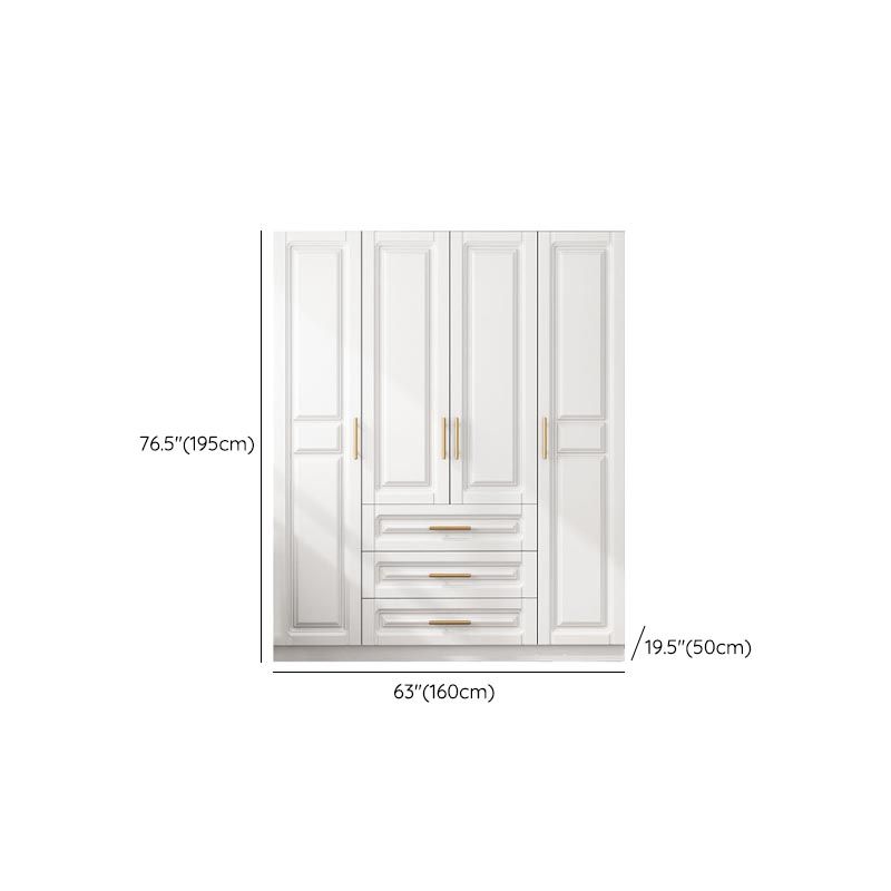 White Armoire Artificial Wood Wardrobe with Drawers and Clothes Rails Storage Cabinet