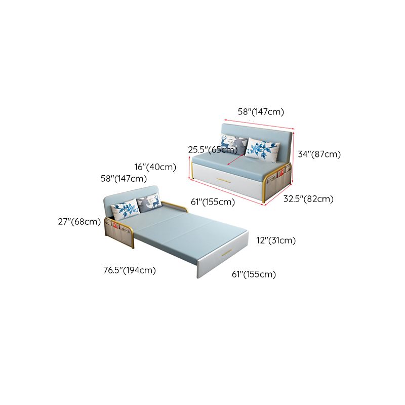 グラムラウンドアーム布団フレームボンドレザーブルースリーパーソファ