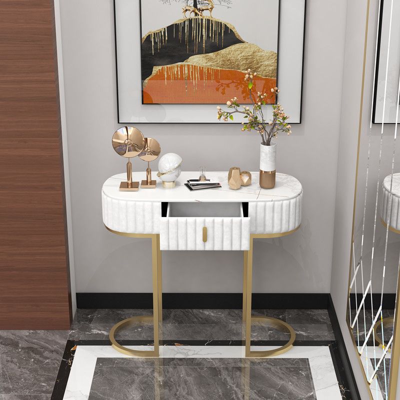 Tavolino di accento console ovale glam finitura antica 13,78 "con console di divano