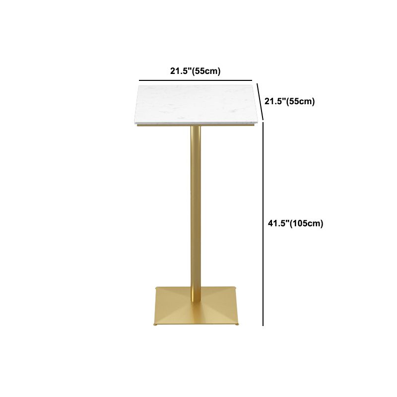 Mesa de pub de mármol sintético, mesa de bar de cócteles en blanco glamuroso con pedestal de metal