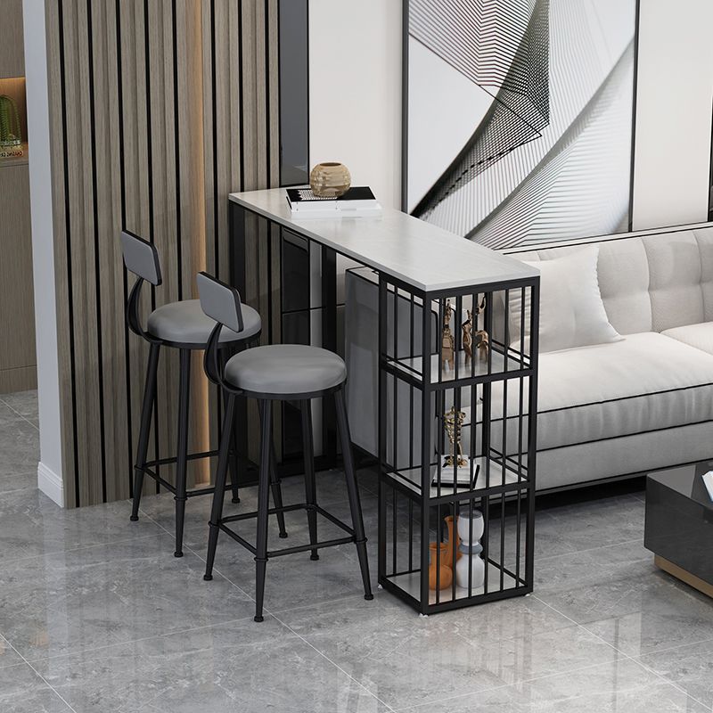 Rectangle Bar Pub Table Set 1/3 Pcs Black Iron Frame Bar Table and Upholstered Stools Clearhalo 'Bar Furniture' 'furn' 'furn_home_bar_bar_sets' 'Furniture' 'Home Bars & Bar Sets' 'home_bar_bar_sets' 'Kitchen & Dining Furniture' 1200x1200_4a8cf021-945f-4318-a813-fe930bd1a457