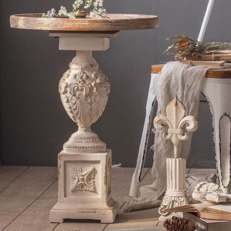 ペデスタルが苦しんでいる丸いソファサイドアクセントテーブル白い素朴なサイドエンドテーブル