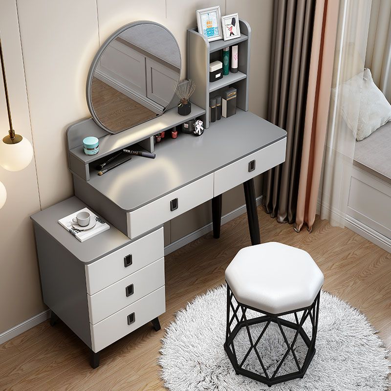 White Mirrored Vanity Bedroom Make-up Vanity Table Set with 5 Drawers Clearhalo 'Bedroom Furniture' 'furn' 'furn_makeup_vanities' 'Furniture' 'Makeup Vanities' 'makeup_vanities' 1200x1200_4a91d6bf-85bc-4679-9d12-17a825913fb2
