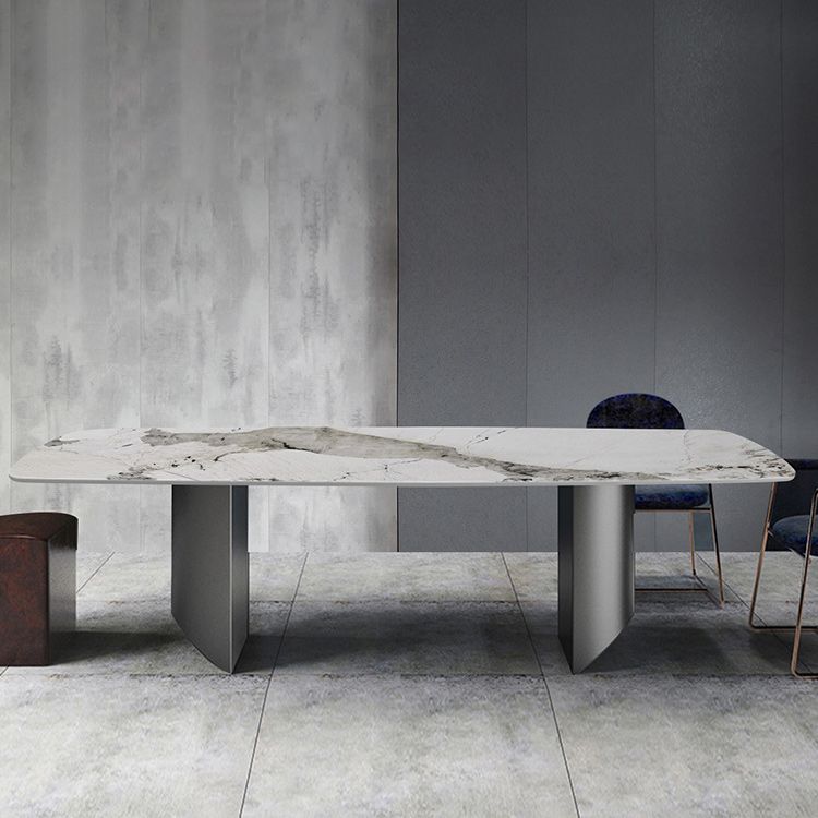 Modern Metal Base Dining Table Stone Rectangle Dining Table for Home Clearhalo 'Dining Tables & Seating' 'Dining Tables' 'dining_table' 'furn' 'furn_dining_table' 'Furniture' 'Kitchen & Dining Furniture' 1200x1200_4a925d90-6402-4959-93e1-3e25a1665e3e