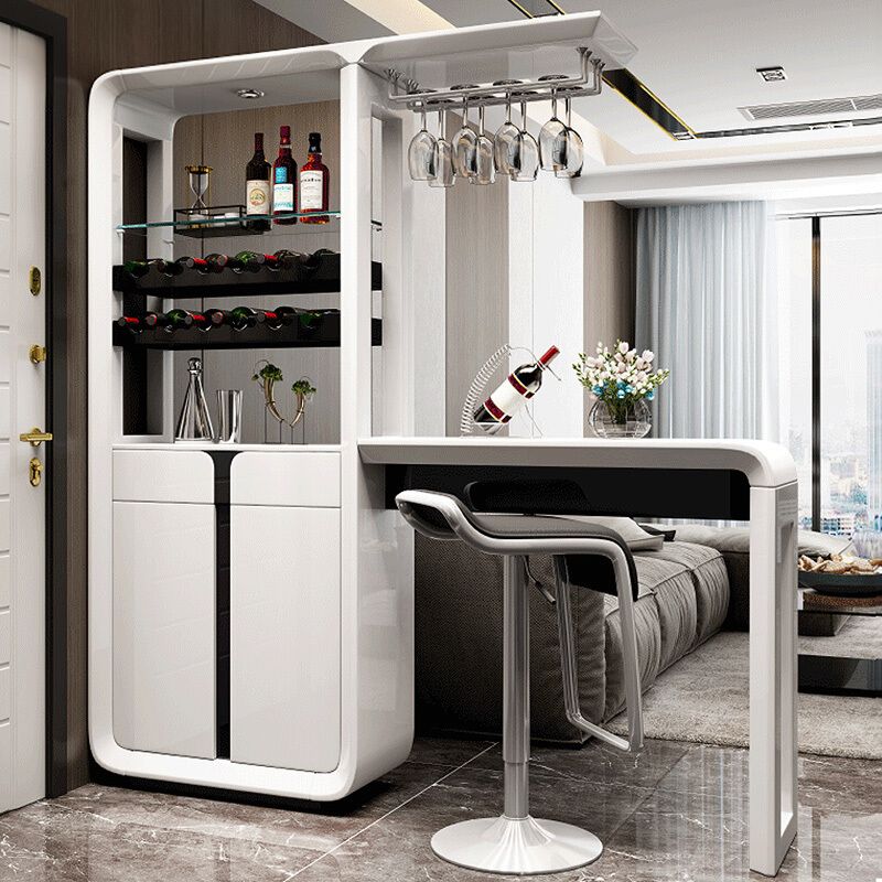 Glam White Laminate Bar Table 39.3"H Bistro Table with Wine Glass Holders, Only Table Clearhalo 'Bar Furniture' 'Bar Tables' 'bar_tables' 'furn' 'furn_bar_tables' 'Furniture' 'furniture_bar_tables' 'Kitchen & Dining Furniture' 'kitchen&dining_furn' 'kitchen' 1200x1200_4a94214d-201c-4976-9a55-1b71acb067f6