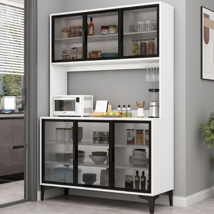 Contemporary Buffet Table Glass Doors Faux Wood Buffet Stand with Doors for Kitchen Clearhalo 'buffet_sideboard' 'Buffets & Sideboards' 'furn' 'furn_buffet_sideboard' 'Furniture' 'Kitchen & Dining Furniture' 1200x1200_4a947a12-f90e-434d-a8dd-50878cb61f8c