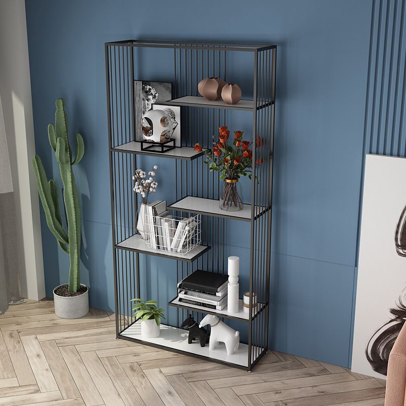 Open Vertical Etagere Bookshelf White Manufactured Wood Shelf Iron Frame Bookshelf Clearhalo 'Bookcases' 'furn' 'furn_bookcases' 'Furniture' 'furniture_bookcases' 'kitchen' 'kitchen_bookcases' 'Living Room Furniture' 'Office Furniture' 1200x1200_4a94a362-f2d9-4453-b456-5df511273a0d