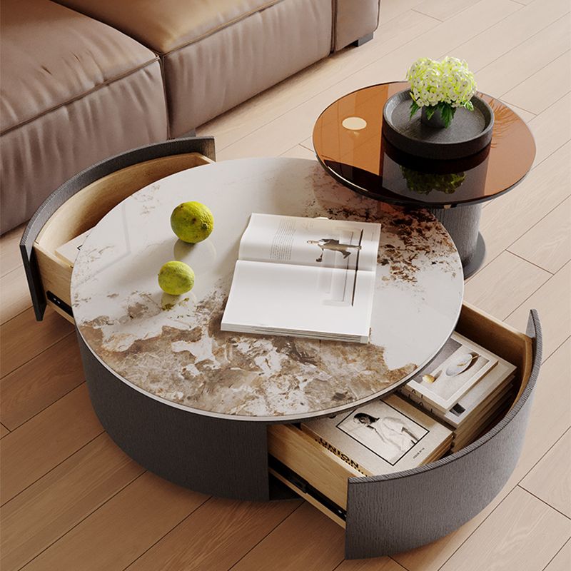 Slate Nesting Coffee Table Set Pedestal Cocktail Table with Drawers Clearhalo 'Coffee & Accent Tables' 'Coffee Tables' 'coffee_tables' 'furn' 'furn_coffee_tables' 'Furniture' 'Living Room Furniture' 1200x1200_4a954c33-17fe-4a6f-9393-30edd0c5da53