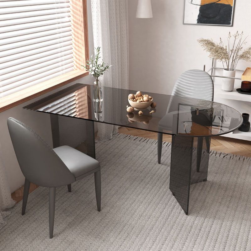 Collezione sala da pranzo in vetro tavolo da pranzo a doppio piedistallo contemporaneo