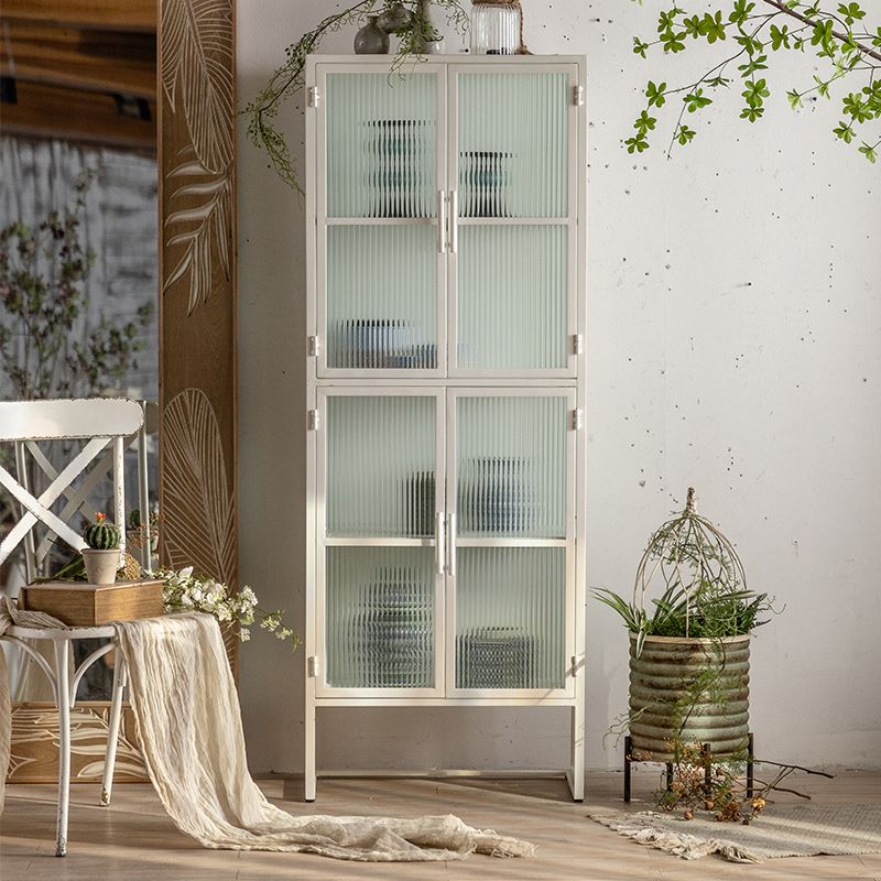 Industrial Metal Cabinet in White Distressed Chest with Glass Paned Clearhalo 'Cabinets & Chests' 'cabinets_chests' 'furn' 'furn_cabinets_chests' 'Furniture' 'Living Room Furniture' 1200x1200_4a975e60-10f6-4917-9fba-3254a7772a6c