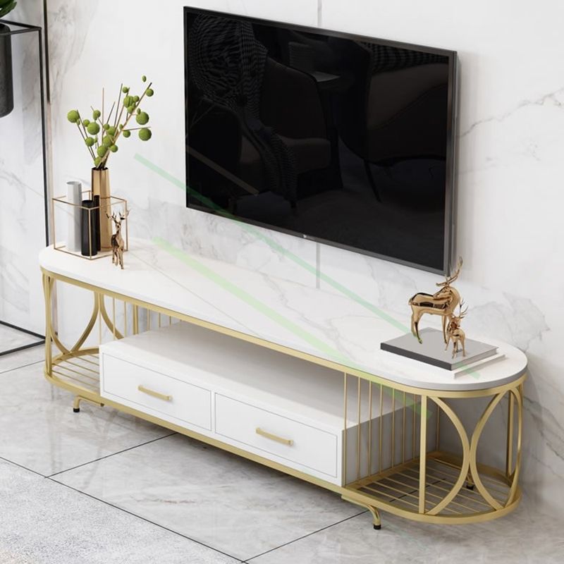 Glam Stone Meuble TV avec étagères ouvertes et console avec tiroirs