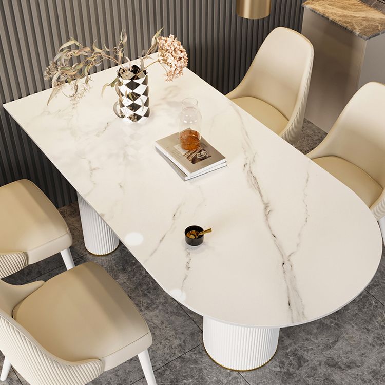 Modern Style Dining Table Sintered Stone Table with Metal Base for Home