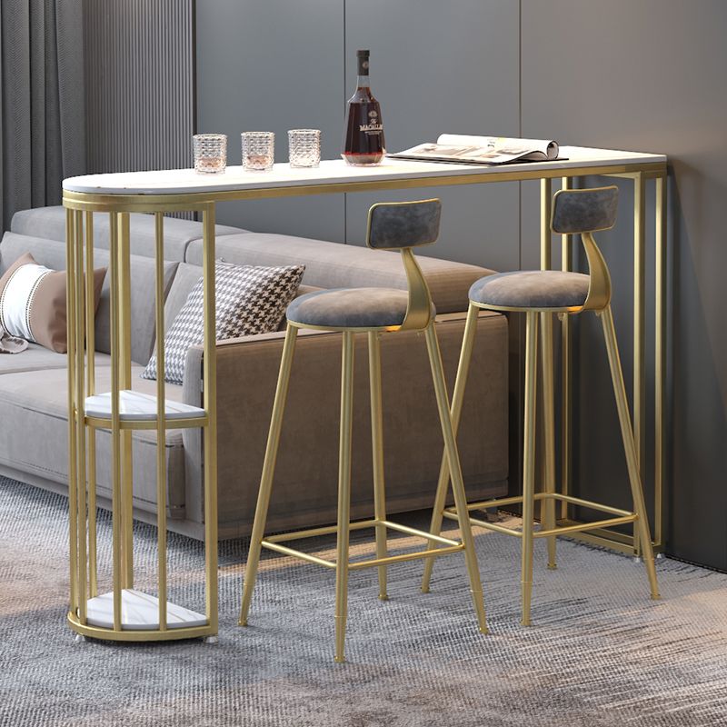Gorgeous Bar Table Stone Top Gold Base Pub Table with Shelf for Living Room, Only Table Clearhalo 'Bar Furniture' 'Bar Tables' 'bar_tables' 'furn' 'furn_bar_tables' 'Furniture' 'furniture_bar_tables' 'Kitchen & Dining Furniture' 1200x1200_4a9f0da4-fd12-4733-8eeb-b2daafb3ce28