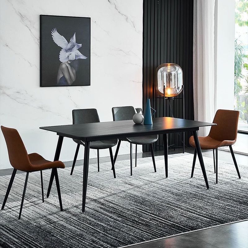 Modern Style Sintered Stone Dining Table with Rectangle Shape Table and 4 Black Legs Base Clearhalo 'Dining Room Sets' 'Dining Tables & Seating' 'dining_room_set' 'furn' 'furn_dining_room_set' 'Furniture' 'furniture_dining_room_set' 'Kitchen & Dining Furniture' 'kitchen&dining_furn' 'kitchen' 1200x1200_4aa13606-7daa-4727-8d33-5c1c25501b05