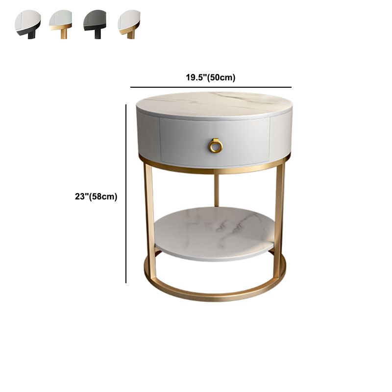 Modernistic Round End Table with Slate Top,  Double Tier Frame End Table