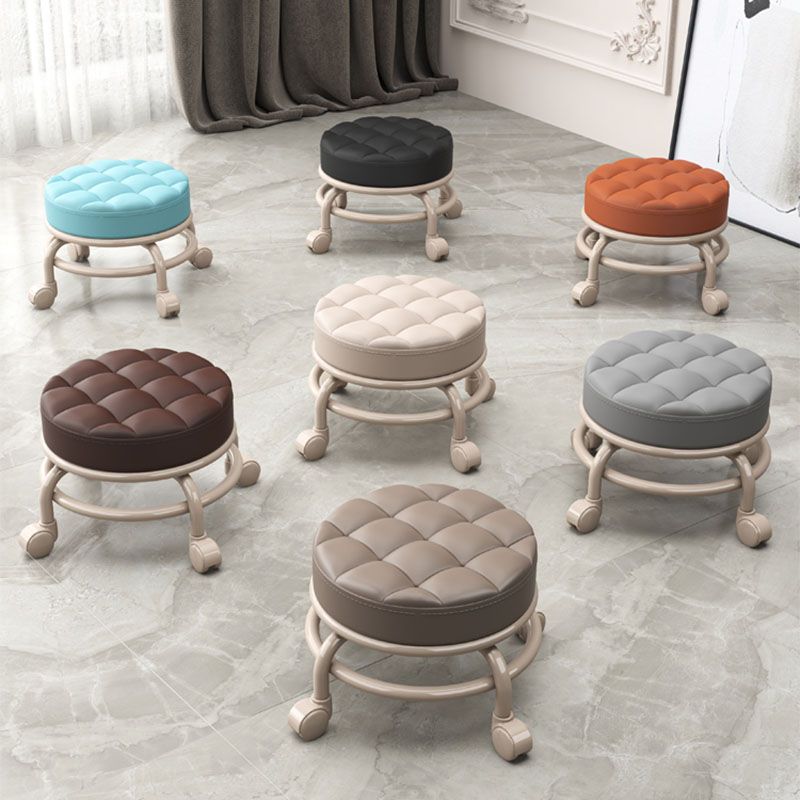 Stain Resistant Ottoman Solid PU Leather Tufted Round Ottoman with Wheels Clearhalo 'furn' 'furn_ottomans_poufs' 'Furniture' 'Living Room Furniture' 'Ottomans & Poufs' 'ottomans_poufs' 1200x1200_4aa4da31-8bb0-4312-a244-76f1e11f27ea