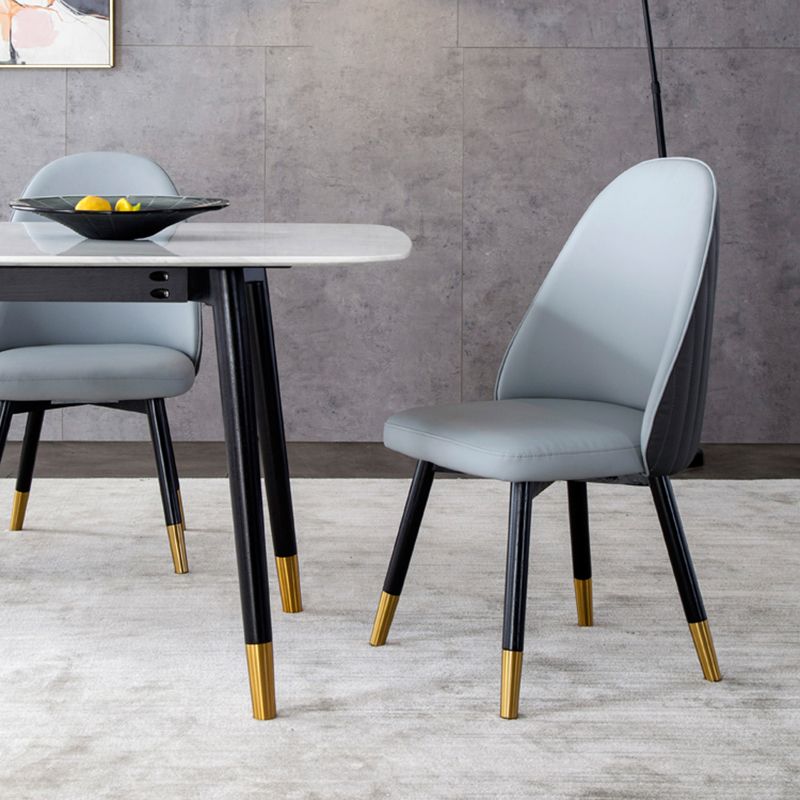 Wood Leather Scandinavian Style Dining Chair Armless Solid Back Chair Clearhalo ' kitchen&dining_furn' 'Dining Chairs' 'Dining Tables & Seating' 'dining_chair' 'furn' 'furn_dining_chair' 'Furniture' 'furniture_dining_chair' 'Kitchen & Dining Furniture' 'kitchen' 1200x1200_4aa6a1bf-639f-40f7-85e9-c08020996b99