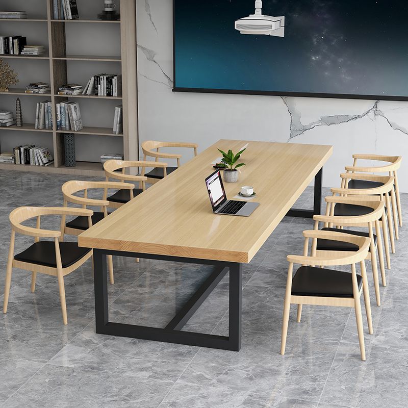 Rectangle Meeting Table Industrial Office Desk with Trestle Base Clearhalo 'furn' 'furn_office_desk' 'Furniture' 'furniture_office_desk' 'Office Desks' 'Office Furniture' 'office_desk' 1200x1200_4aa8ef0e-9e51-49e3-ac7c-f74b2c57ceba