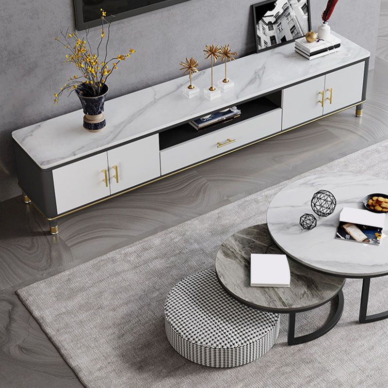 Support multimédia TV contemporain, console multimédia en pierre pour salon