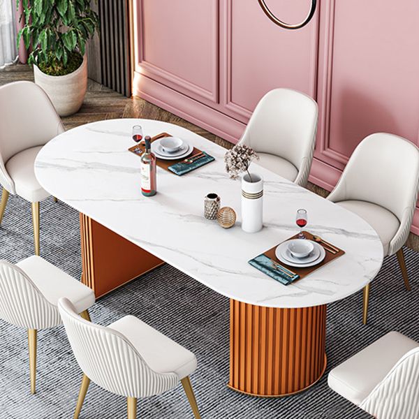 Oval Double Pedestal Dining Table Stone Furniture for Dining Room Home Clearhalo ' dining_table' 'Dining Tables & Seating' 'Dining Tables' 'Furniture' 'furniture_dining_table' 'Kitchen & Dining Furniture' 'kitchen&dining_furn' 'kitchen' 'kitchen_dining_table' 1200x1200_4ab04b8e-fb96-4e50-9d85-d6b68f714604