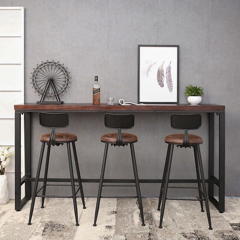 Pine Wood Bar Table Industrial Rectangle Bar Dining Table with Black Trestle Base Clearhalo 'Bar Furniture' 'Bar Tables' 'bar_tables' 'furn' 'furn_bar_tables' 'Furniture' 'furniture_bar_tables' 'Kitchen & Dining Furniture' 1200x1200_4ab4978e-e976-469e-ad5b-20746d9e338a