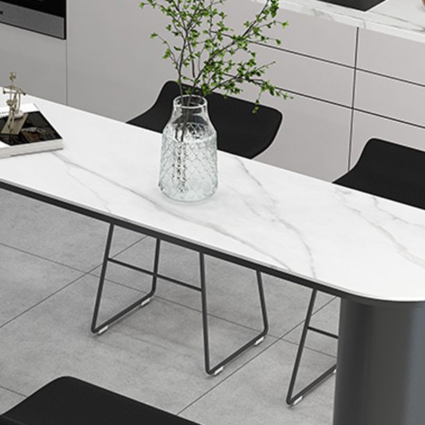 Modern Black Iron Bar Dining Table with White Stone Top Indoor Bistro Table Clearhalo 'Bar Furniture' 'Bar Tables' 'bar_tables' 'furn' 'furn_bar_tables' 'Furniture' 'furniture_bar_tables' 'Kitchen & Dining Furniture' 1200x1200_4ab6fa59-ed20-4091-b617-b9df4eebb003