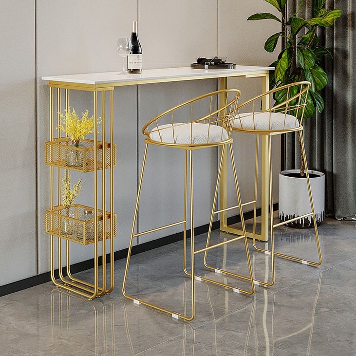 White Top Bar Table with Storage Base Glam Pub Table with Gold Metal Frame Clearhalo 'Bar Furniture' 'Bar Tables' 'bar_tables' 'furn' 'furn_bar_tables' 'Furniture' 'Kitchen & Dining Furniture' 1200x1200_4ab8ce2c-b4b5-43d2-b308-883edaaafb36