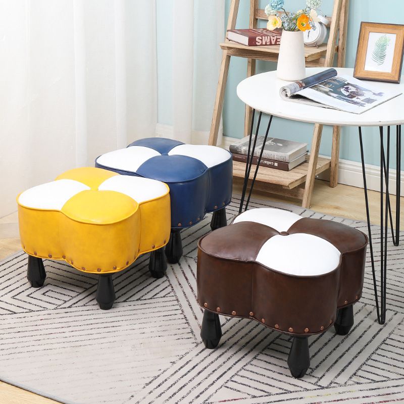 Leather Ottoman Clover Shape Color Panel Tufted Water Resistant Nailhead Trim Ottoman