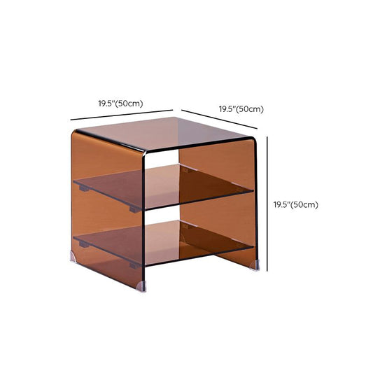 Modern Glass Corner Table Square Brown Side End Table for Living Room