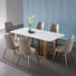 Glam White and Gold Dinette Set 1/4/5/7 Pieces Double Pedestal Dining Table Set Clearhalo 'Dining Room Sets' 'Dining Tables & Seating' 'dining_room_set' 'furn' 'furn_dining_room_set' 'Furniture' 'Kitchen & Dining Furniture' 1200x1200_4ac59a43-3a89-468e-b443-6531d0672d87