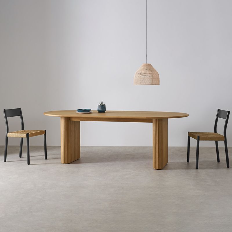 Oval Double Pedestal Modern Table Wood Color Fixed Table with Solid Wood Clearhalo ' dining_table' 'Dining Tables & Seating' 'Dining Tables' 'furn' 'furn_dining_table' 'Furniture' 'furniture_dining_table' 'Kitchen & Dining Furniture' 'kitchen&dining_furn' 'kitchen' 'kitchen_dining_table' 1200x1200_4ac8b4f3-a7e6-45ea-b219-0b09c4fe3e55