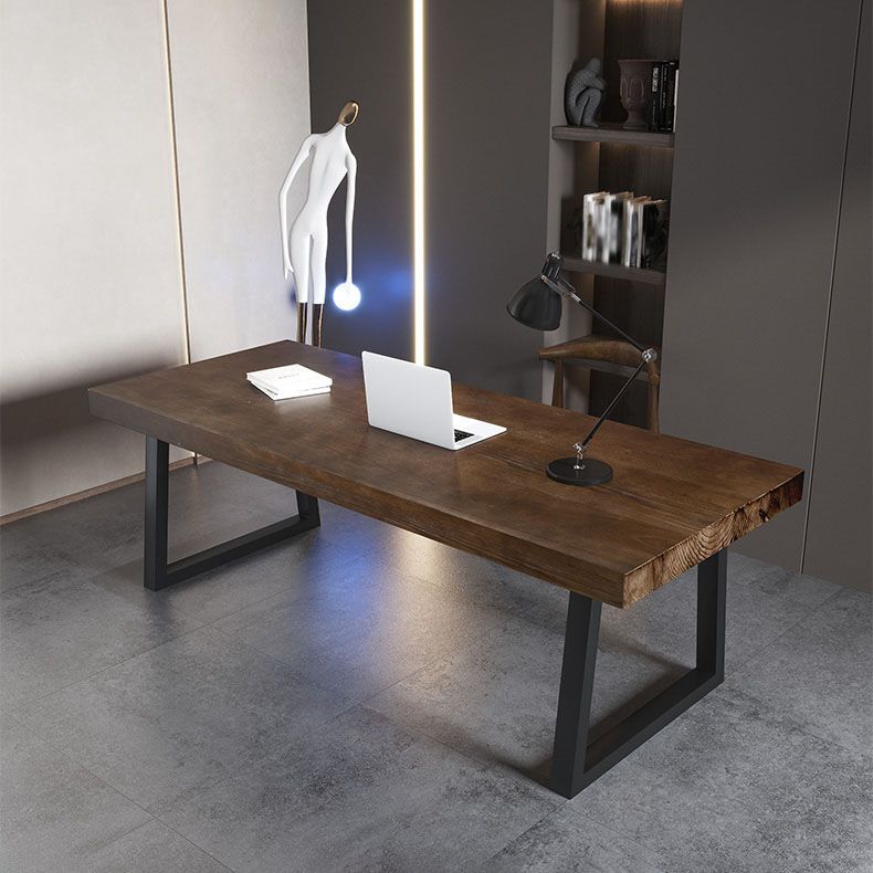 Bureau d'écriture rectangulaire industriel bureau de bureau en bois massif avec jambes noires