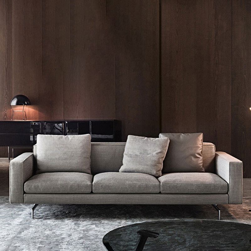 Grijze 3-zits sqaure arm bank sofa eigentijdse slipcovered bank met 3 kussens