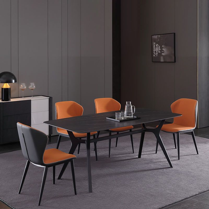 Contemporary Rectangle Dining Table Sintered Stone Dining Table with Black Trestle Base Clearhalo ' dining_table' 'Dining Tables & Seating' 'Dining Tables' 'furn' 'furn_dining_table' 'Furniture' 'furniture_dining_table' 'Kitchen & Dining Furniture' 'kitchen&dining_furn' 'kitchen' 'kitchen_dining_table' 1200x1200_4acf09a4-8cda-41ee-bec3-97045f008974