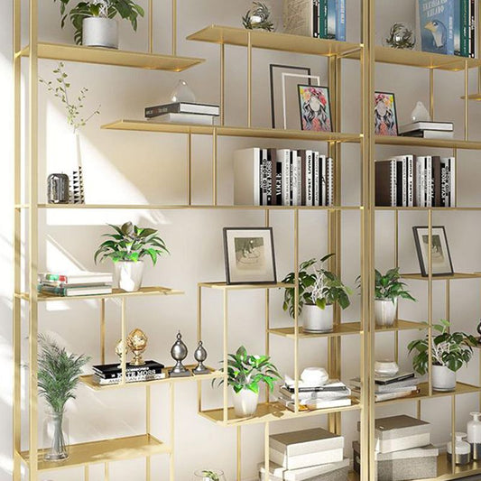 Open Back Bookshelf Scandinavian Home Office Bookcase with Metal Shelves