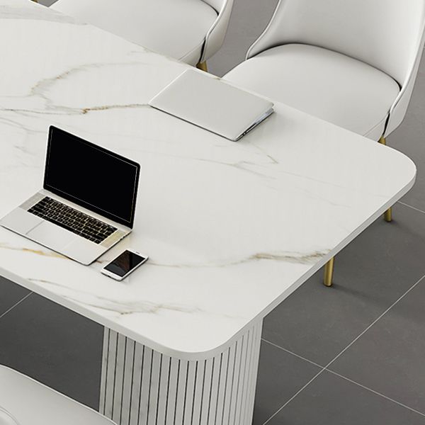 Escritorio de oficina curvado de piedra contemporánea 29.53 pulgadas de altura