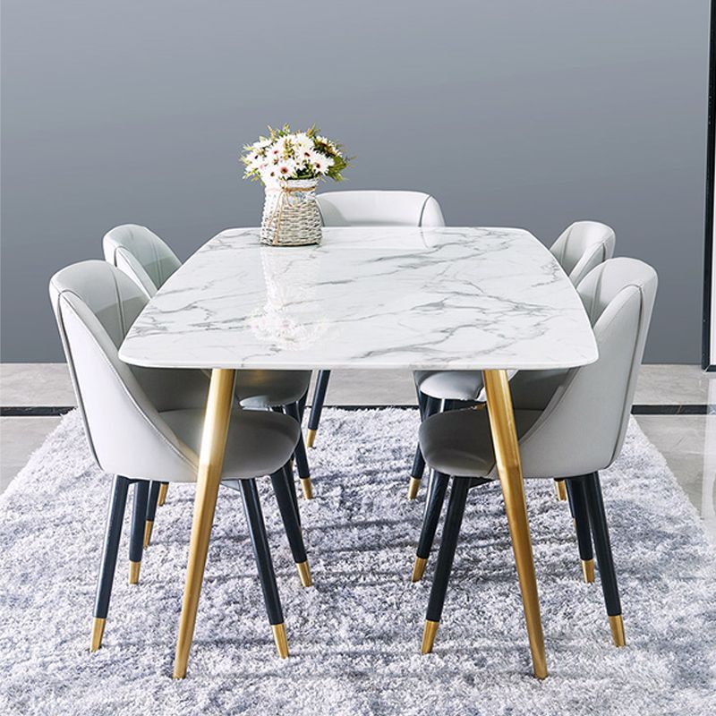 Glam Style Faux Marble Table Dining Rectangle Table with Metal Legs for Home Use Clearhalo 'Dining Tables & Seating' 'Dining Tables' 'dining_table' 'furn' 'furn_dining_table' 'Furniture' 'Kitchen & Dining Furniture' 1200x1200_4ad27fca-5a1c-4b2c-8979-5324166ac89e