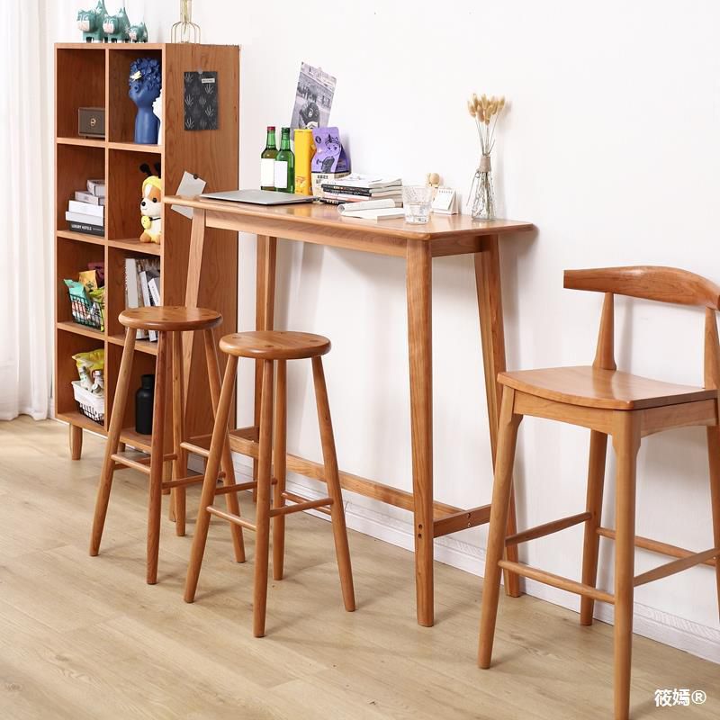 Modern Style Rectangle Bar Table Solid Wood Bistro Bar Desk with Footrest Clearhalo 'Bar Furniture' 'Bar Tables' 'bar_tables' 'furn' 'furn_bar_tables' 'Furniture' 'Kitchen & Dining Furniture' 1200x1200_4ad2daf9-61c8-4a11-9260-9415bc82f31c