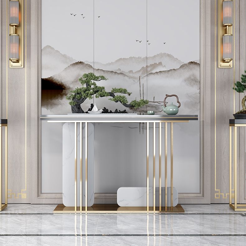 Glam Accent Table Rectangle Stone Console Table , 12.5 inch Wide