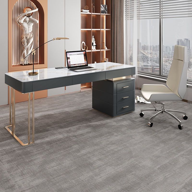 Office Or Home Mirrored Office Desk H-Shape Gold Metal Legs Desk