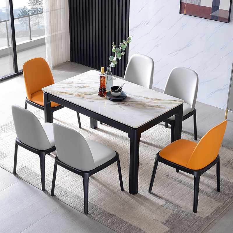 Mid-Century Sintered Stone Dining Table 4 Legs Rubberwood Base Rectangle Table for Home Clearhalo ' dining_table' 'Dining Tables & Seating' 'Dining Tables' 'furn' 'furn_dining_table' 'Furniture' 'furniture_dining_table' 'Kitchen & Dining Furniture' 'kitchen&dining_furn' 'kitchen' 'kitchen_dining_table' 1200x1200_4ae42022-c224-42d4-8b44-5f90dd86235f