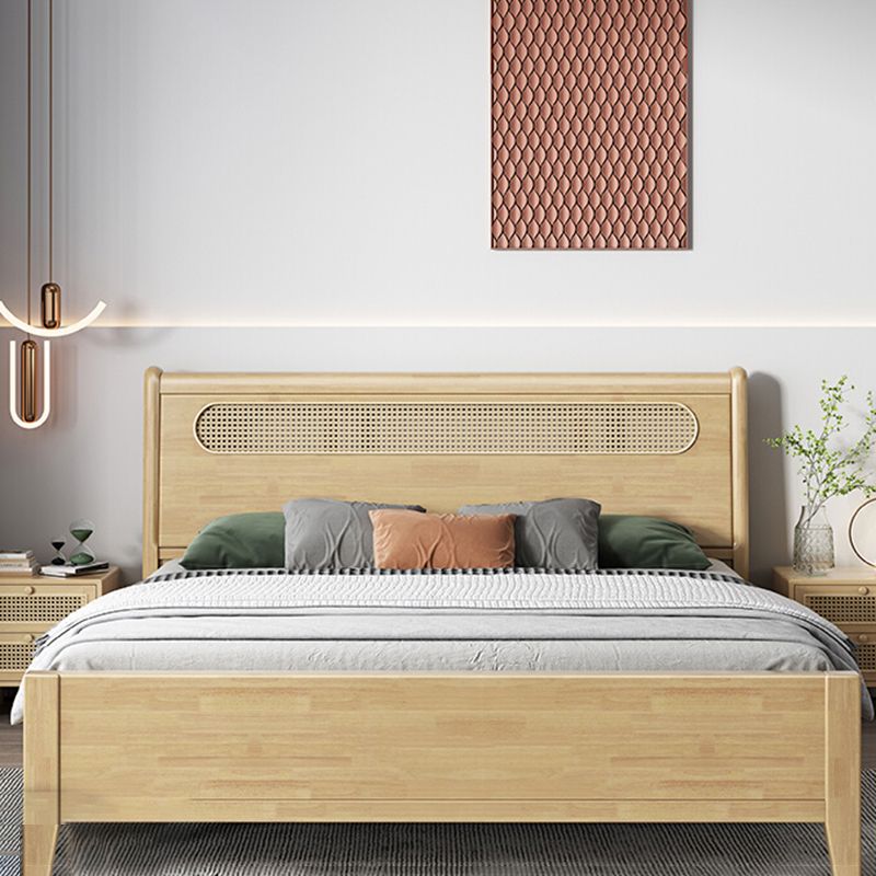 Rectangular Natural Standard Bed Solid Wood and Rattan Panel Bed ...