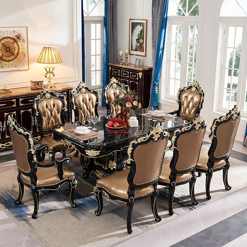 Glam Kitchen Table with Faux Marble Top Solid Wood Legs in Black Clearhalo 'Dining Tables & Seating' 'Dining Tables' 'dining_table' 'furn' 'furn_dining_table' 'Furniture' 'Kitchen & Dining Furniture' 1200x1200_4ae5c3f3-128c-46bb-9489-f4d6fc94043d