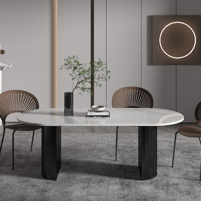 Metal Contemporary Double Pedestal Dining Table Sintered Stone Table for Dining Room Clearhalo ' dining_table' 'Dining Tables & Seating' 'Dining Tables' 'furn' 'furn_dining_table' 'Furniture' 'furniture_dining_table' 'Kitchen & Dining Furniture' 'kitchen&dining_furn' 'kitchen' 'kitchen_dining_table' 1200x1200_4aed3e1c-b506-414d-953c-ee828ba16c8b