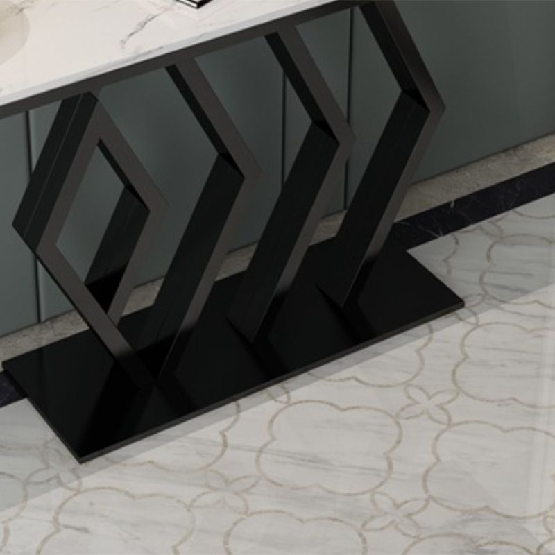 Table de console rectangle glam avec une base de piédestal et un dessus en marbre
